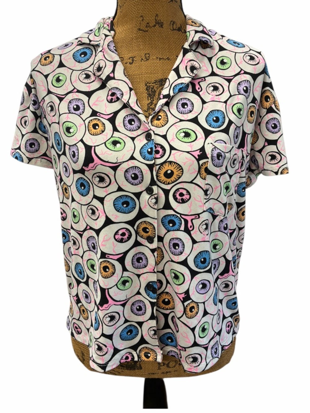 Women’s Celebrate Halloween Eyeball Print Pajama Top Only sz-XS (0-2)